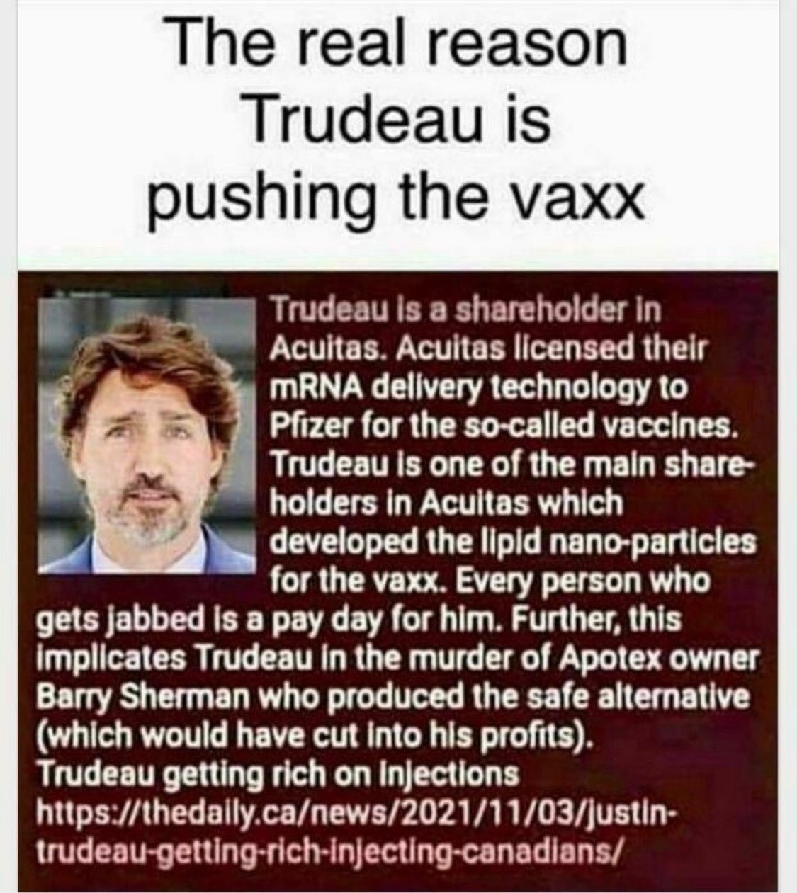 Trudeau pushing ghe vaccine