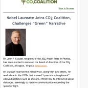Nobel Laureate Joins CO2 Coalition, Challenges “Green” Narrative