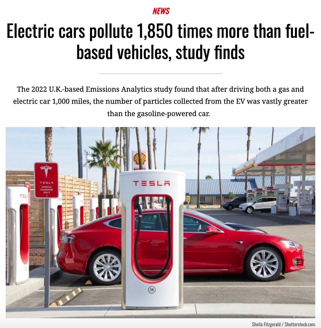 Electric cars pollute 1,850 times more than fuel-based vehicles