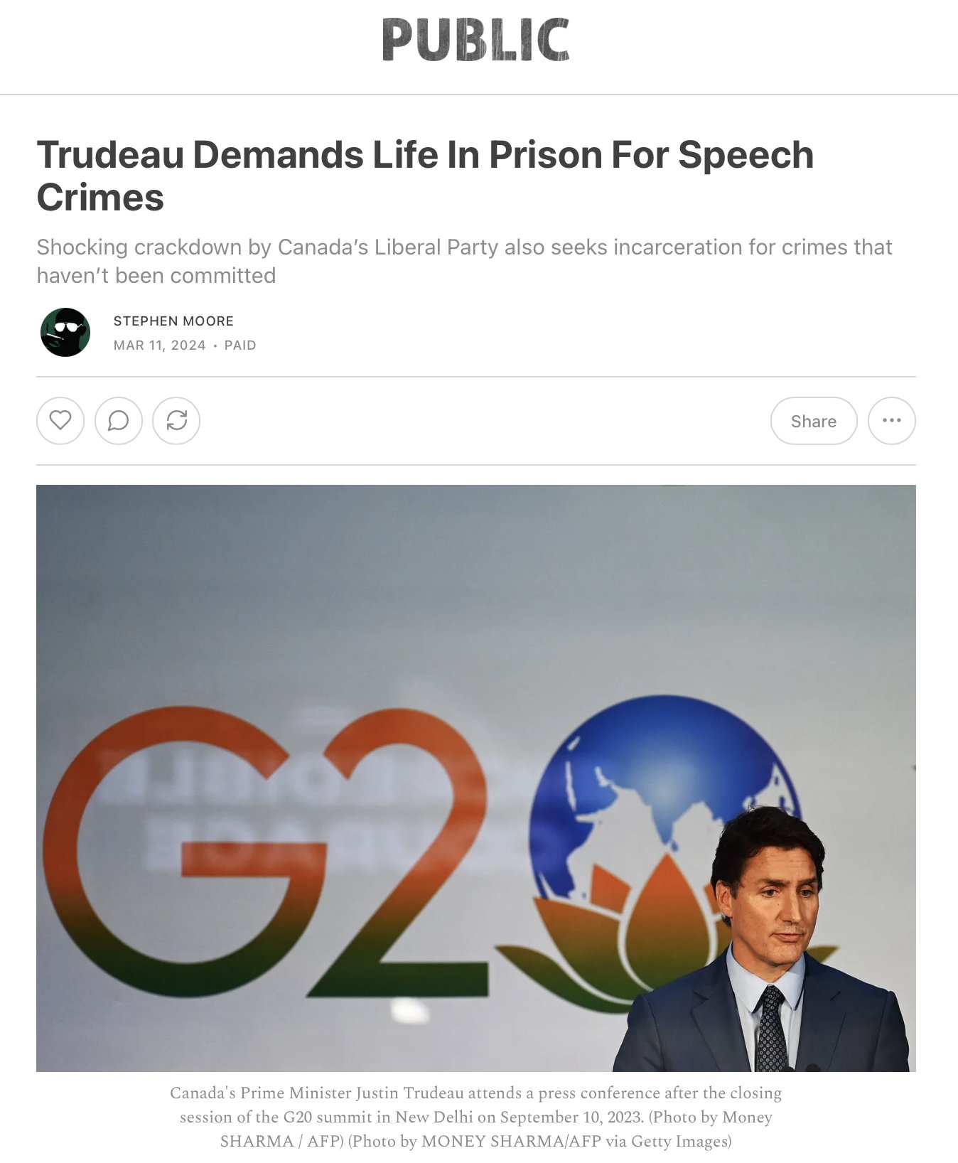 Trudeau Demands Life In Prison For Speech Crimes