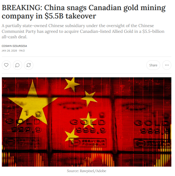 China snags Canadian Gold Mining Company in $5.5B Takeover