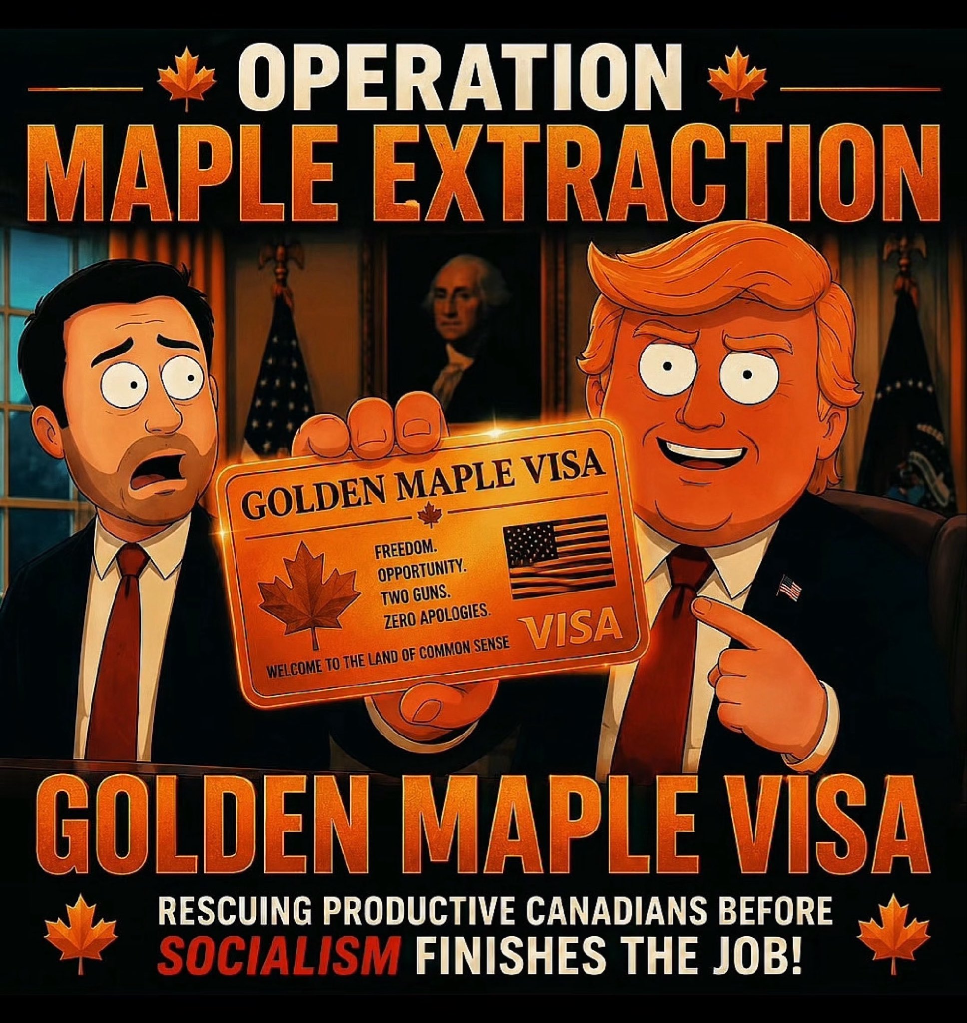 Trump’s Golden Maple Visa: Operation Maple Extraction is Here to Rescue Canada’s Real Heroes from the Greta-Carney Green Gulag